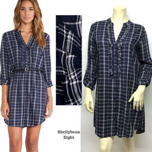 JOIE JESSALYN Navy Plaid Shirt Dress S M $258 NWT
